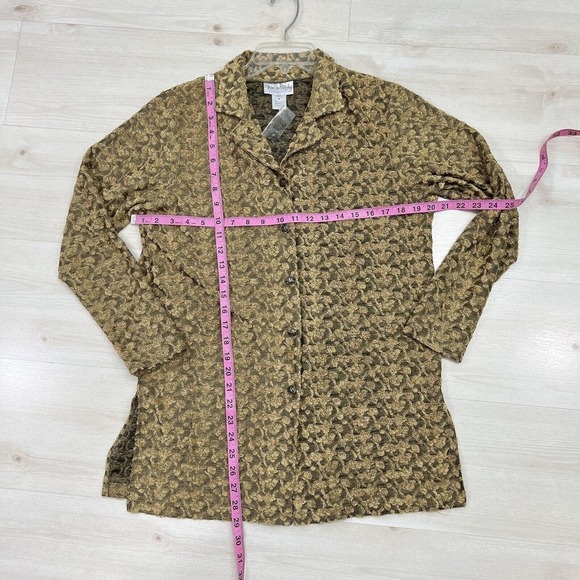 Vintage DVF Diane Von Furstenberg Color Authority Gold Velvet Burnout Shirt M - Picture 10 of 13